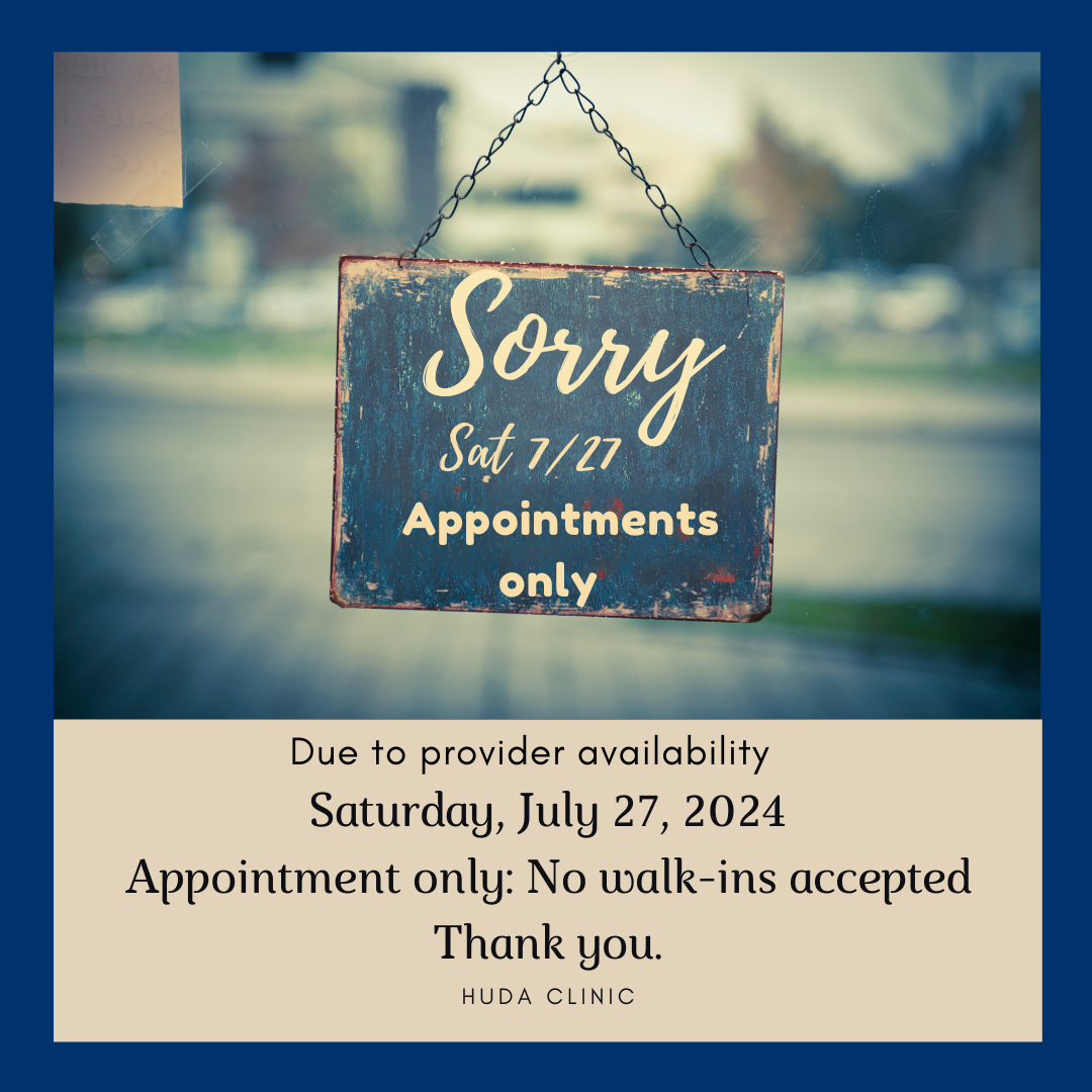 Announcements - HUDA Free Community Health Clinic - Sorry%20appointment%20only%20Sat%20727%20%281%29